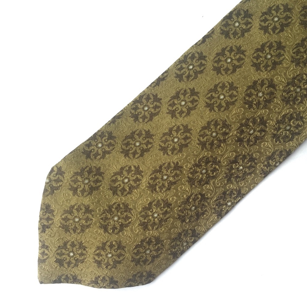 Vintage GIORGIO ARMANI Cravatte Silk Tie Gold Floral Pattern